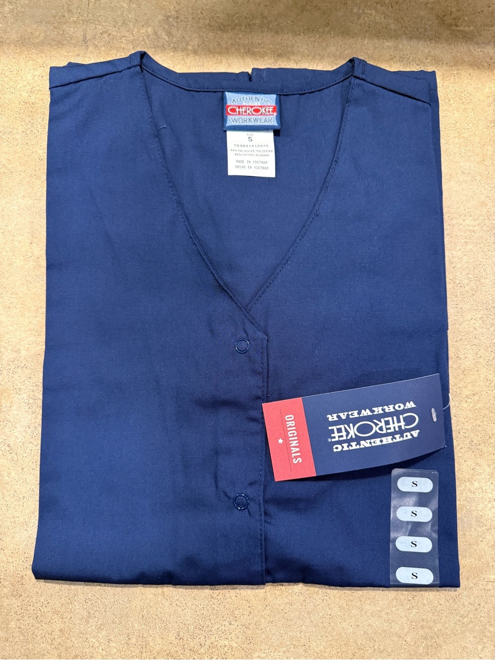 Cherokee 4770 Women's Small Snap Front V-Neck Short Sleeve Scrubs Shirt Navy